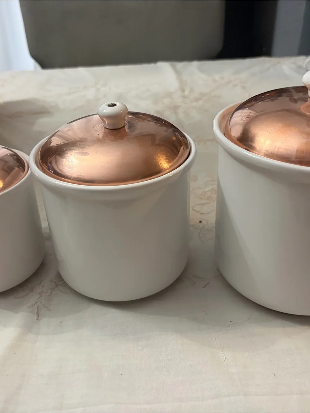 White Ceramic Kitchen Canister Set with Copper Lids - Picture 12 of 12